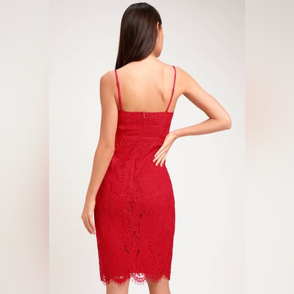 Lulus Love Me Right Red Lace Bodycon Midi Dress - Picture 2 of 12